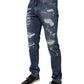 Blue Cotton Tattered Skinny Denim Jeans