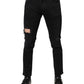 Black Cotton Tattered Skinny Denim Logo Jeans