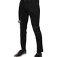 Black Cotton Tattered Skinny Denim Logo Jeans
