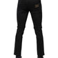 Black Cotton Tattered Skinny Denim Logo Jeans