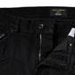 Black Cotton Tattered Skinny Denim Logo Jeans
