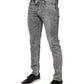 Gray Logo Plaque Cotton Slim Fit Denim Jeans