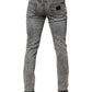 Gray Logo Plaque Cotton Slim Fit Denim Jeans
