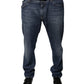 Dark Blue Cotton Logo Skinny Denim Jeans