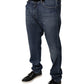 Dark Blue Cotton Logo Skinny Denim Jeans