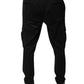 Black Viscose Cargo Men Casual Pants