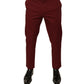 Maroon Cotton Men Skinny Dress Pants