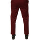 Maroon Cotton Men Skinny Dress Pants