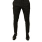 Black Brocade Polyester Skinny Men Dress Pants