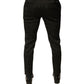 Black Brocade Polyester Skinny Men Dress Pants
