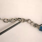 Silver Brass Chain Beaded Logo Plaque Keychain Keyring