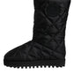 Black Polyester Padded Mid Calf Boots Winter Shoes
