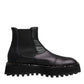 Black Chelsea Boots Leather Slip On Shoes