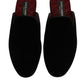 Black Viscose Velvet Slides Flat Slipper Shoes