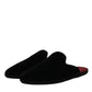 Black Viscose Velvet Slides Flat Slipper Shoes