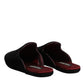 Black Viscose Velvet Slides Flat Slipper Shoes