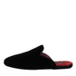 Black Viscose Velvet Slides Flat Slipper Shoes
