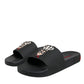 Black Leather Slides Sandals Beachwear Shoes