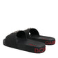 Black Leather Slides Sandals Beachwear Shoes