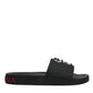 Black Leather Slides Sandals Beachwear Shoes