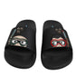 Black Divers Leather Flats Slides Sandals Beachwear Shoes
