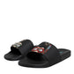 Black Divers Leather Flats Slides Sandals Beachwear Shoes