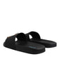 Black Divers Leather Flats Slides Sandals Beachwear Shoes