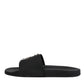 Black Divers Leather Flats Slides Sandals Beachwear Shoes