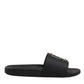 Black Divers Leather Flats Slides Sandals Beachwear Shoes