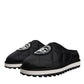 Black Nylon Quilted Logo Patch Sandals Slides Shoes