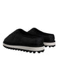 Black Nylon Quilted Logo Patch Sandals Slides Shoes