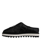 Black Nylon Quilted Logo Patch Sandals Slides Shoes