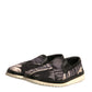 Black Canvas Tropical Print Slip On Shoes
