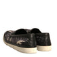 Black Canvas Tropical Print Slip On Shoes