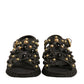 Black Leather Studded Slides Sandals Shoes
