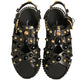 Black Leather Studded Slides Sandals Shoes