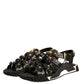 Black Leather Studded Slides Sandals Shoes