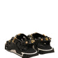 Black Leather Studded Slides Sandals Shoes