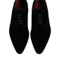 Black Velvet Cotton Lace Up Derby Shoes