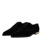 Black Velvet Cotton Lace Up Derby Shoes