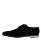 Black Velvet Cotton Lace Up Derby Shoes