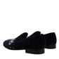 Black Velvet Floral Gun Loafers Dress Shoes