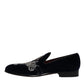 Black Velvet Floral Gun Loafers Dress Shoes