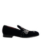 Black Velvet Floral Gun Loafers Dress Shoes
