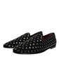 Black Crystal Embellished Loafers Dress Shoes