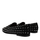 Black Crystal Embellished Loafers Dress Shoes