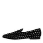 Black Crystal Embellished Loafers Dress Shoes