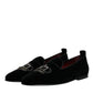 Black Velvet Crystal Crown Loafers Formal Dress Shoes