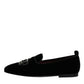 Black Velvet Crystal Crown Loafers Formal Dress Shoes