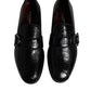 Black Exotic Leather DG Logo Loafers Formal Dress Shoes